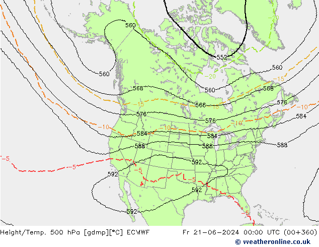 Height/Temp. 500 hPa ECMWF Fr 21.06.2024 00 UTC