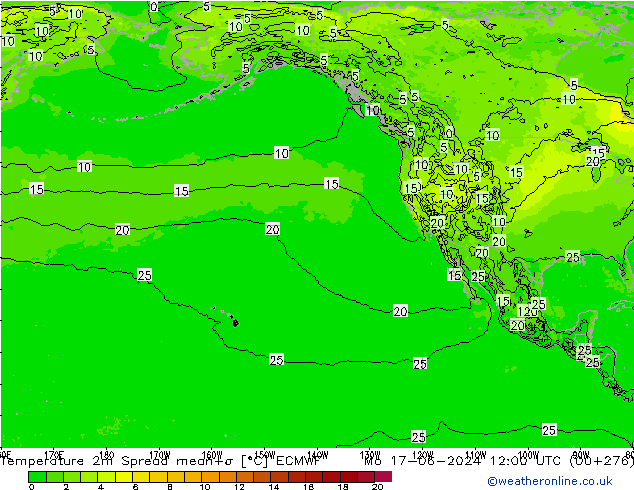 Temperatura 2m Spread ECMWF Seg 17.06.2024 12 UTC