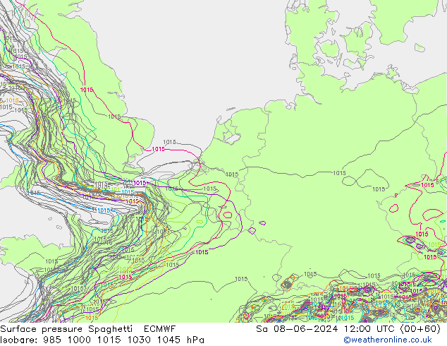 приземное давление Spaghetti ECMWF сб 08.06.2024 12 UTC