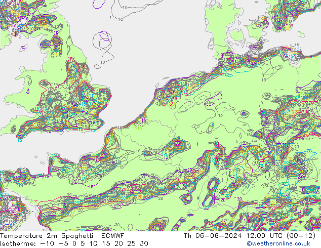 Temperatuurkaart Spaghetti ECMWF do 06.06.2024 12 UTC