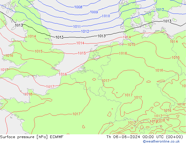 Luchtdruk (Grond) ECMWF do 06.06.2024 00 UTC