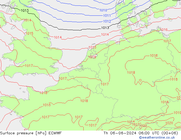 Luchtdruk (Grond) ECMWF do 06.06.2024 06 UTC