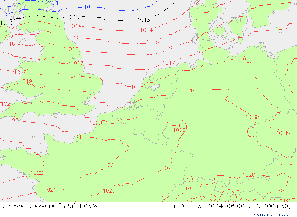 Luchtdruk (Grond) ECMWF vr 07.06.2024 06 UTC