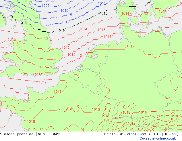 Bodendruck ECMWF Fr 07.06.2024 18 UTC