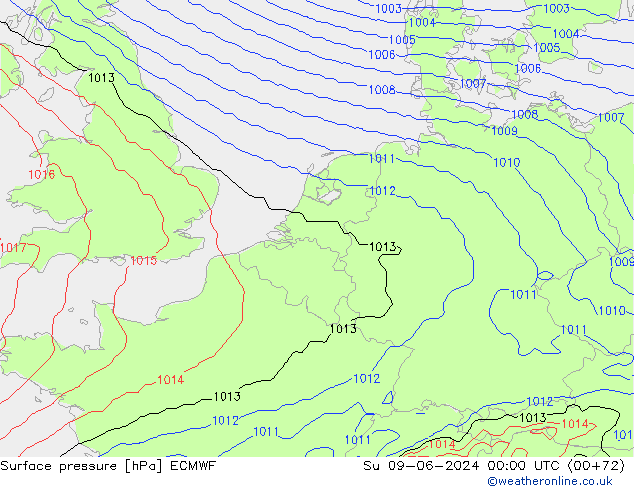 pressão do solo ECMWF Dom 09.06.2024 00 UTC