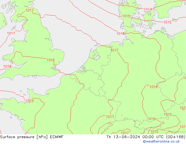 Surface pressure ECMWF Th 13.06.2024 00 UTC