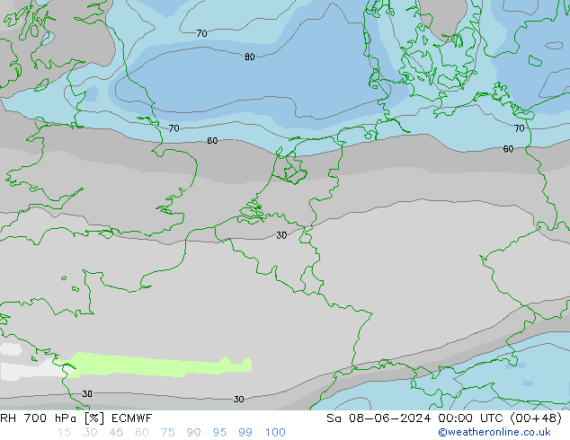 RH 700 гПа ECMWF сб 08.06.2024 00 UTC