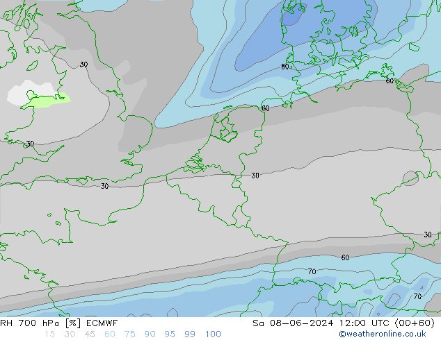 RH 700 hPa ECMWF Sa 08.06.2024 12 UTC