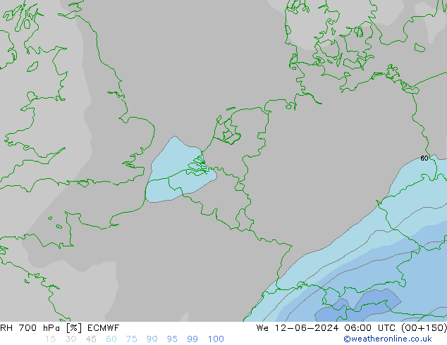 RH 700 hPa ECMWF Mi 12.06.2024 06 UTC