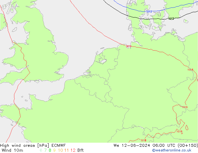 High wind areas ECMWF mer 12.06.2024 06 UTC