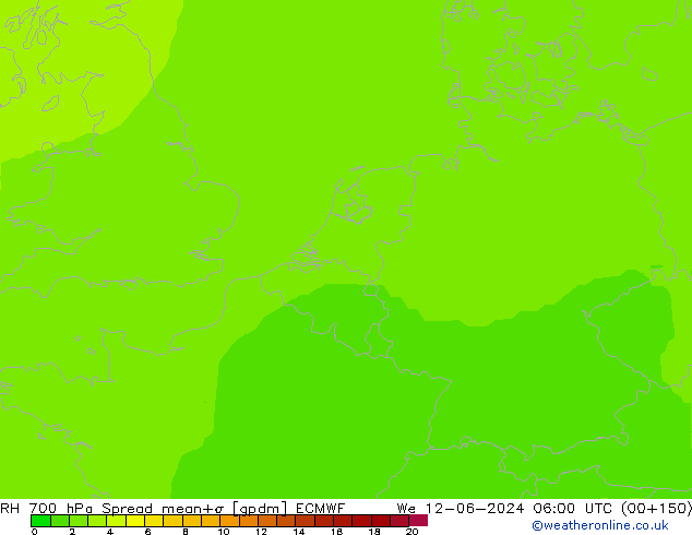 RH 700 hPa Spread ECMWF mer 12.06.2024 06 UTC