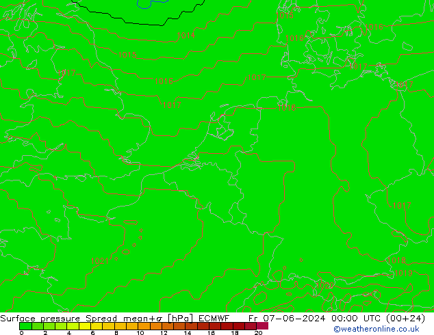 Surface pressure Spread ECMWF Fr 07.06.2024 00 UTC