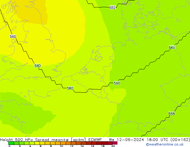 Geop. 500 hPa Spread ECMWF mié 12.06.2024 18 UTC