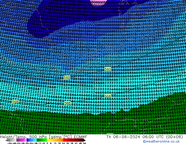 Height/Temp. 500 hPa ECMWF Do 06.06.2024 06 UTC