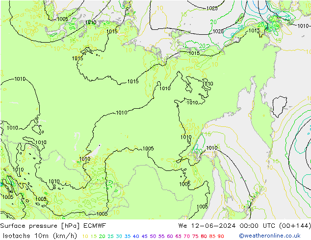 Isotachs (kph) ECMWF St 12.06.2024 00 UTC