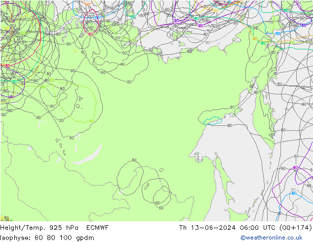 Geop./Temp. 925 hPa ECMWF jue 13.06.2024 06 UTC