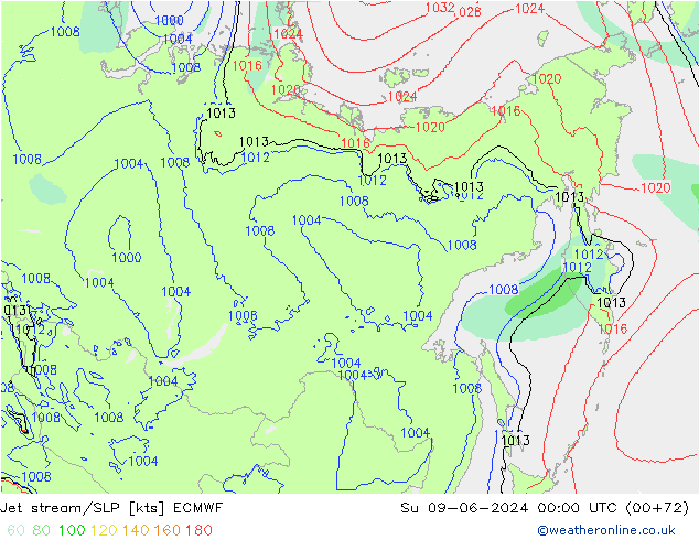 джет/приземное давление ECMWF Вс 09.06.2024 00 UTC