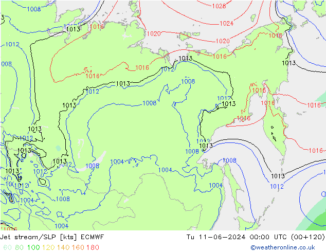 Straalstroom/SLP ECMWF di 11.06.2024 00 UTC