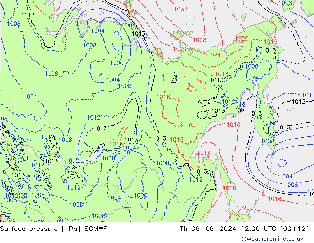 Luchtdruk (Grond) ECMWF do 06.06.2024 12 UTC