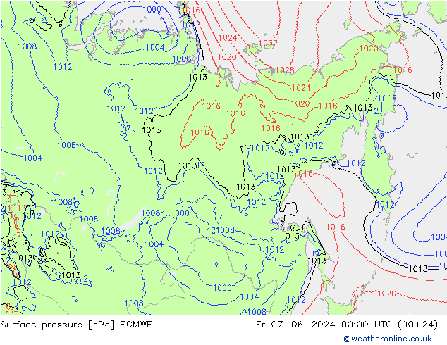 Surface pressure ECMWF Fr 07.06.2024 00 UTC