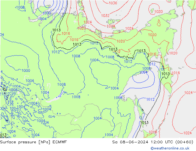 Surface pressure ECMWF Sa 08.06.2024 12 UTC