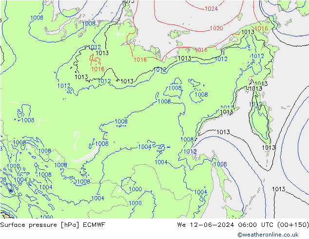 Luchtdruk (Grond) ECMWF wo 12.06.2024 06 UTC