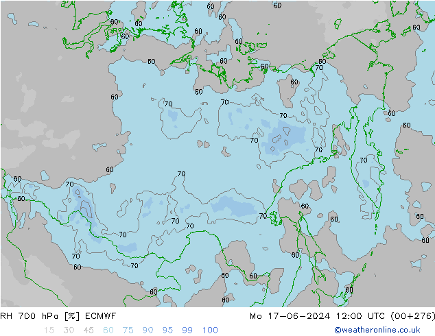 RH 700 hPa ECMWF Mo 17.06.2024 12 UTC