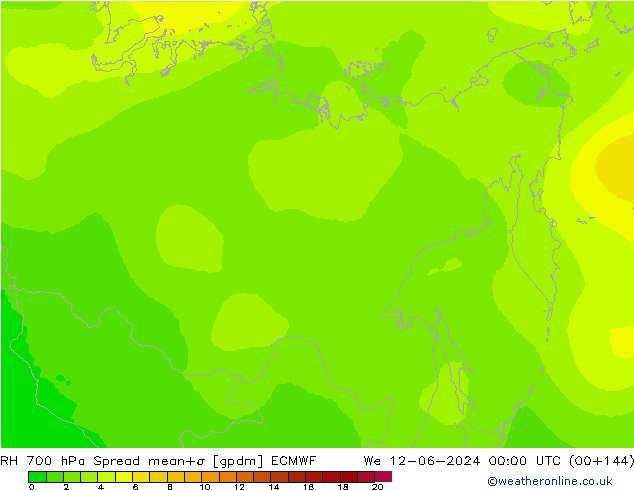 RH 700 hPa Spread ECMWF St 12.06.2024 00 UTC