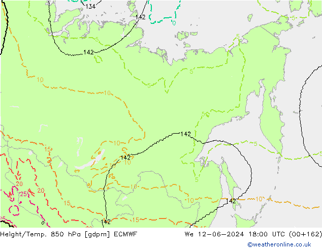 Hoogte/Temp. 850 hPa ECMWF wo 12.06.2024 18 UTC