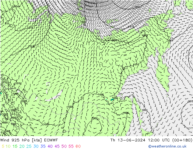 Wind 925 hPa ECMWF Th 13.06.2024 12 UTC