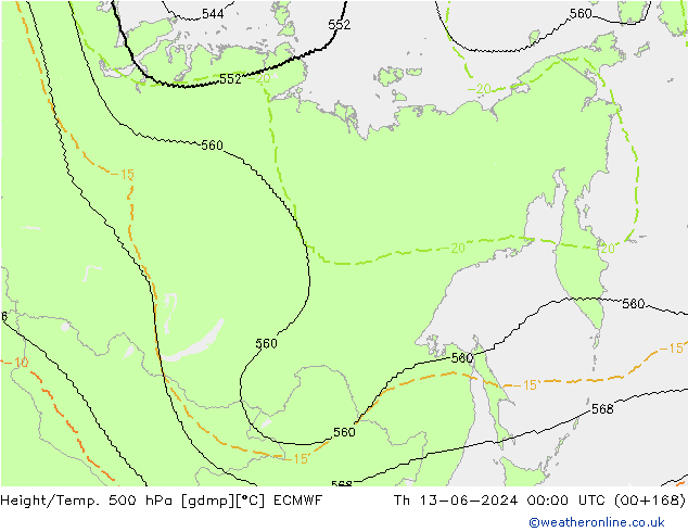 Height/Temp. 500 hPa ECMWF Th 13.06.2024 00 UTC