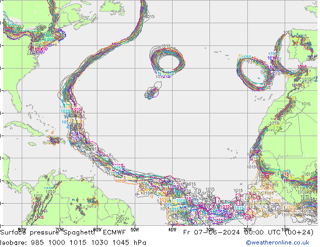 Surface pressure Spaghetti ECMWF Fr 07.06.2024 00 UTC