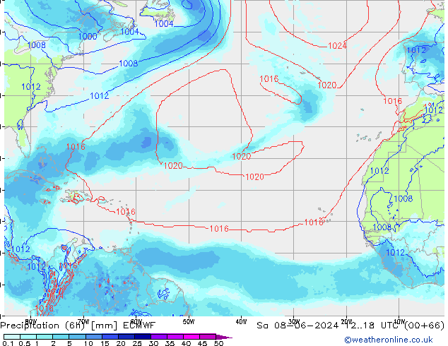 осадки (6h) ECMWF сб 08.06.2024 18 UTC