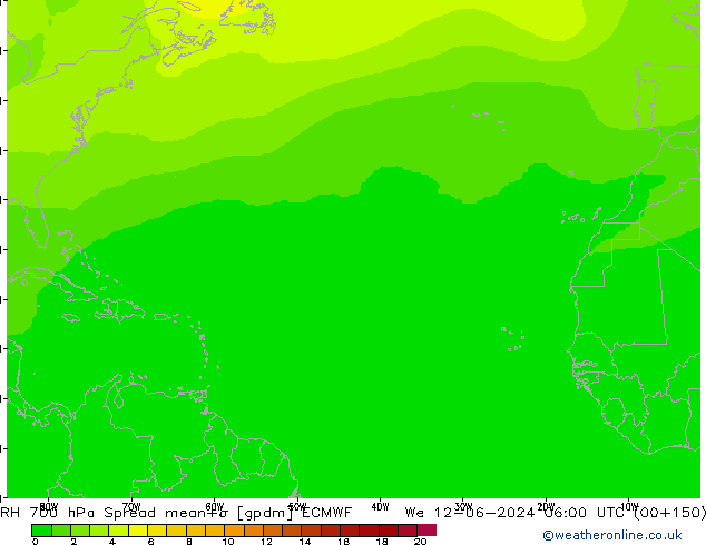 RH 700 hPa Spread ECMWF  12.06.2024 06 UTC