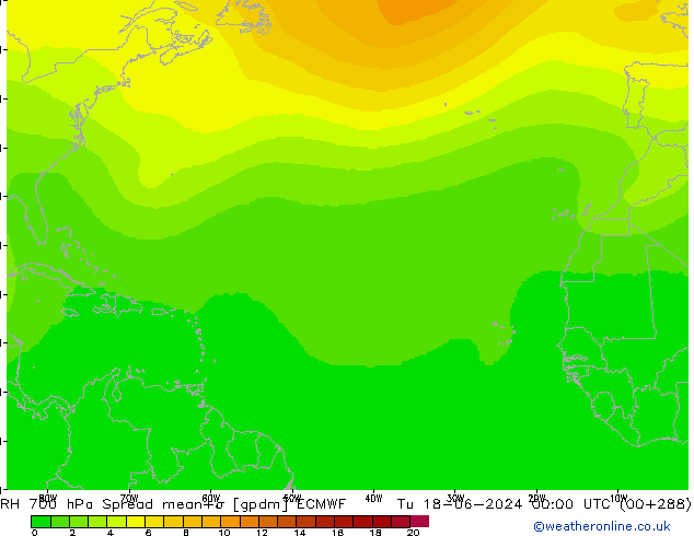 RH 700 hPa Spread ECMWF Tu 18.06.2024 00 UTC