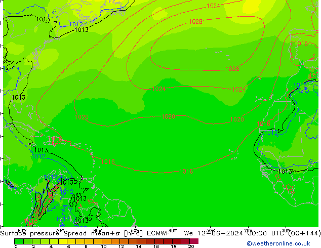 Surface pressure Spread ECMWF We 12.06.2024 00 UTC