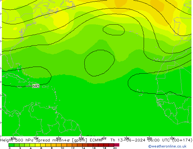 Géop. 500 hPa Spread ECMWF jeu 13.06.2024 06 UTC