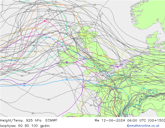 Height/Temp. 925 hPa ECMWF We 12.06.2024 06 UTC