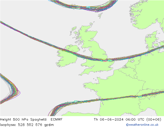 Height 500 hPa Spaghetti ECMWF Th 06.06.2024 06 UTC