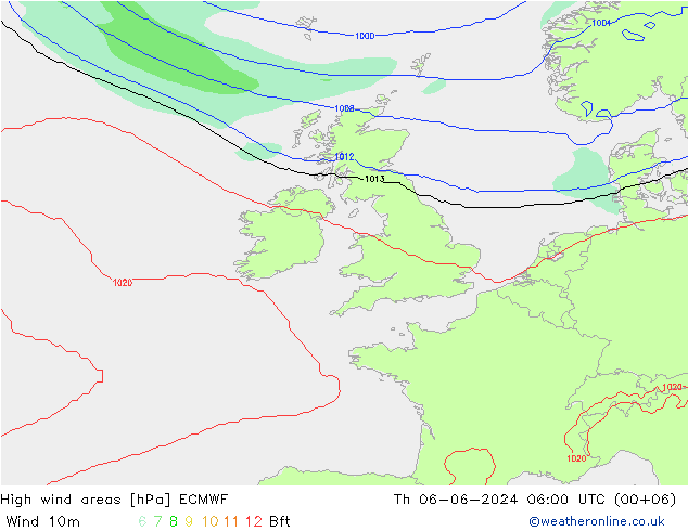 High wind areas ECMWF Th 06.06.2024 06 UTC