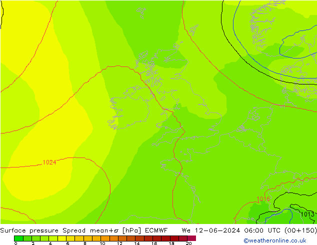 Luchtdruk op zeeniveau Spread ECMWF wo 12.06.2024 06 UTC