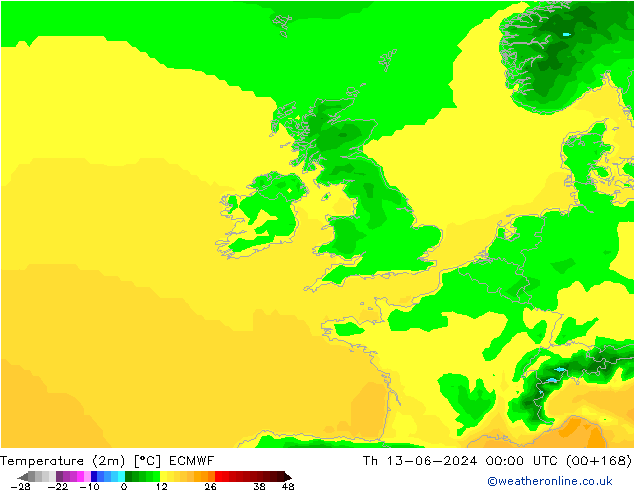 Temperature (2m) ECMWF Čt 13.06.2024 00 UTC