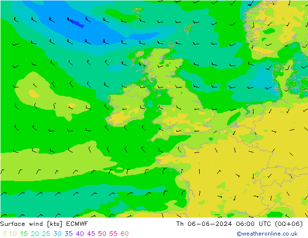 Surface wind ECMWF Th 06.06.2024 06 UTC