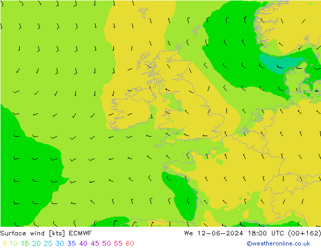 Surface wind ECMWF We 12.06.2024 18 UTC