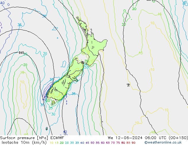 Isotachen (km/h) ECMWF wo 12.06.2024 06 UTC