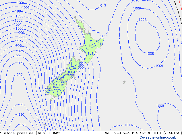 Presión superficial ECMWF mié 12.06.2024 06 UTC