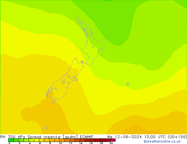 RH 700 hPa Spread ECMWF Qua 12.06.2024 12 UTC