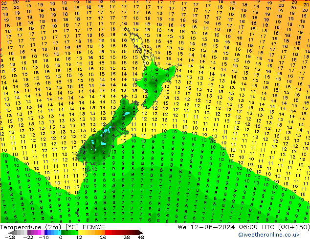 Temperature (2m) ECMWF We 12.06.2024 06 UTC