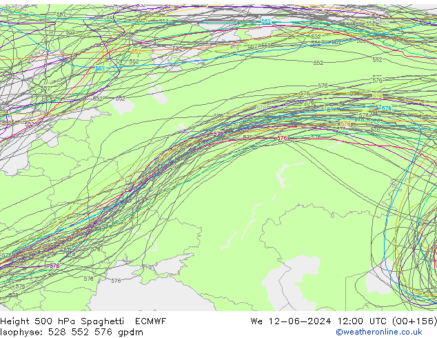 Height 500 hPa Spaghetti ECMWF  12.06.2024 12 UTC