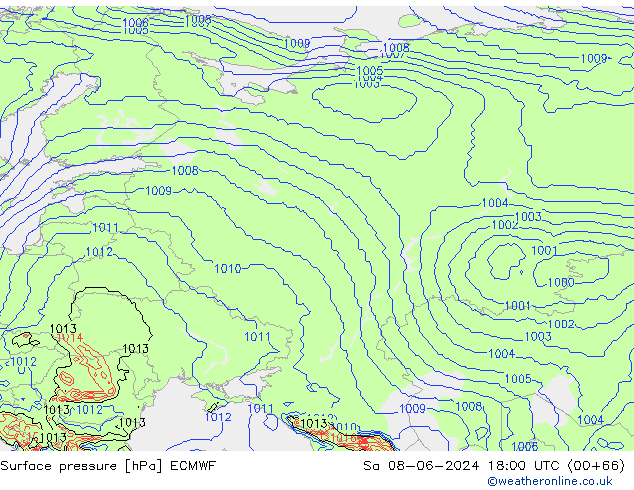 pressão do solo ECMWF Sáb 08.06.2024 18 UTC